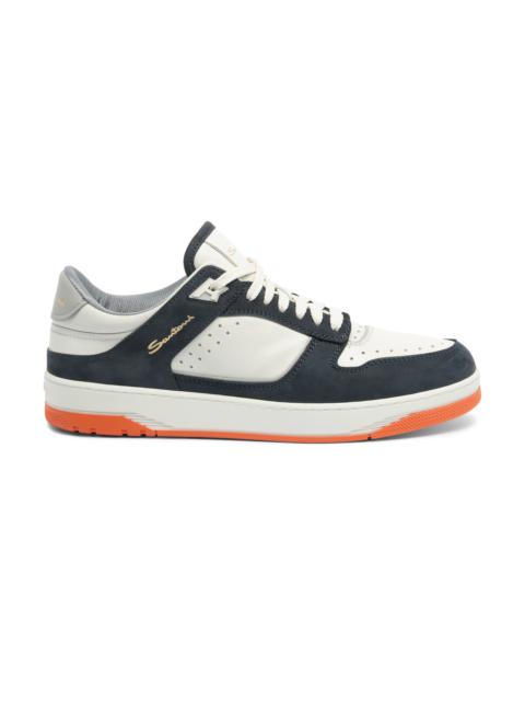 Santoni Men’s white and blue leather and nubuck Sneak-Air sneaker