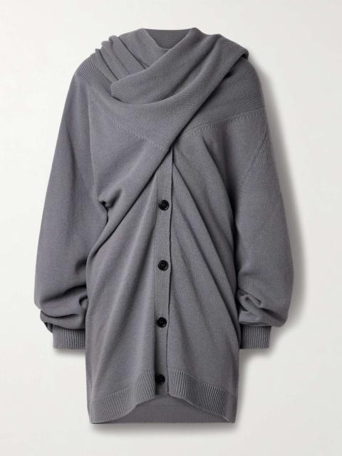 MARIE ADAM-LEENAERDT Oversized scarf-detailed gathered wool cardigan Gray