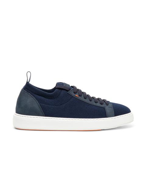 Men's blue nubuck and stretch knit sneaker