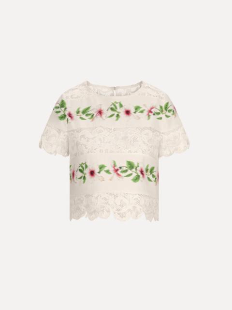 Oscar de la Renta CHINÉ HIBISCUS STRIPED COTTON POPLIN BLOUSE