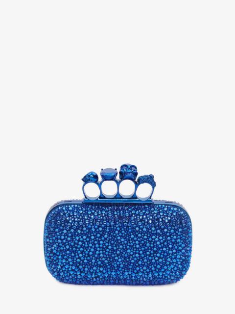 Alexander McQueen Skull Four Ring Clutch With Chain in Electric Blue