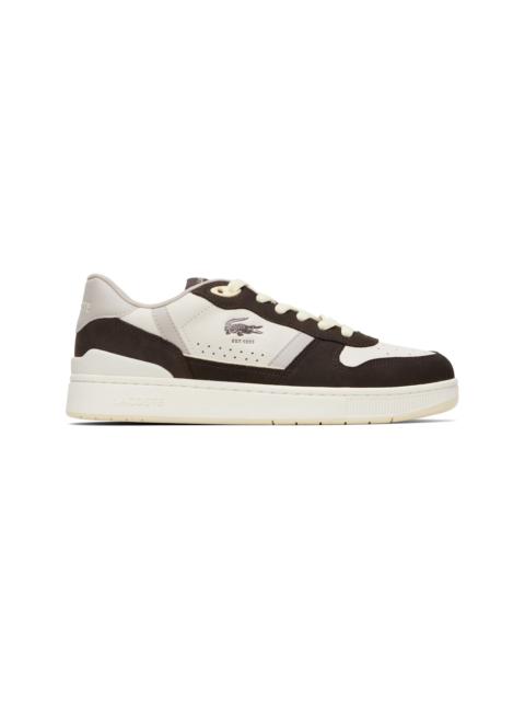 LACOSTE Brown & Gray T-Clip Set Leather Sneakers