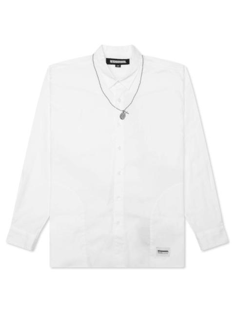 MEDAL & CROSS EMBROIDERY L/S SHIRT - WHITE