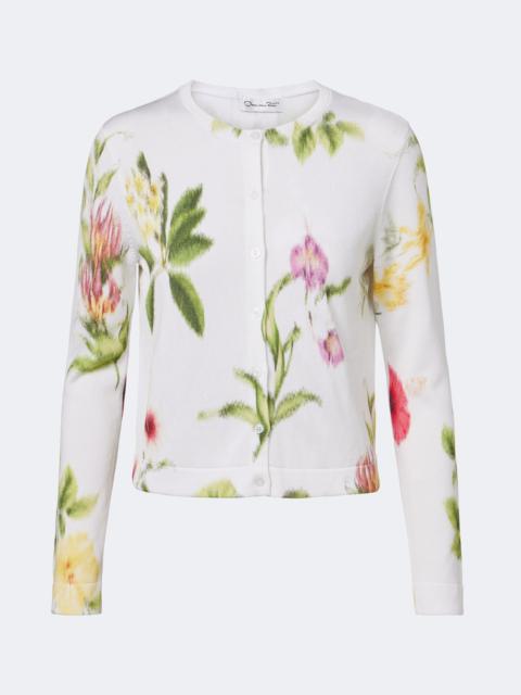 Oscar de la Renta Floral jacquard cotton-blend cardigan