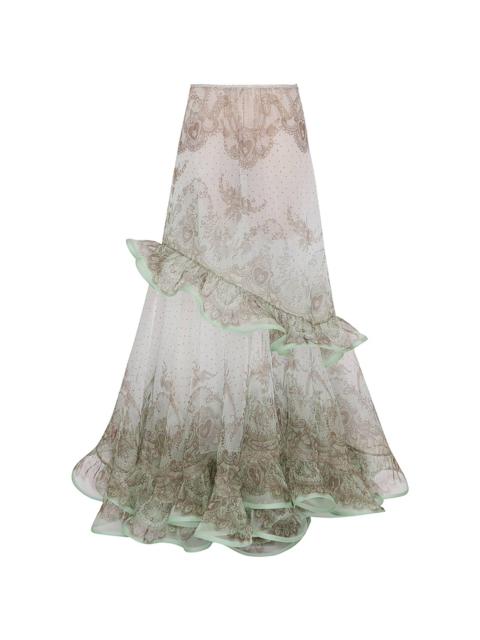 Zimmermann Crush Ruffled Silk Maxi Skirt green