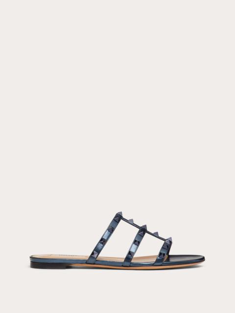 Valentino Rockstud Flat Metallic Nappa Slide Sandal