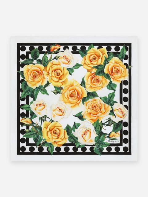 Twill scarf with yellow rose print (50 x 50)