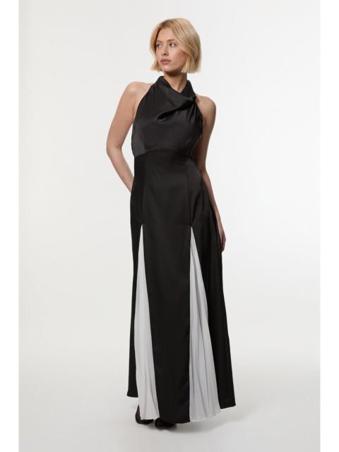 KAREN MILLEN Drama Halter Pleat Insert Woven Maxi Dress
