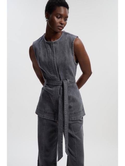 KAREN MILLEN Denim Sleeveless Belted Jacket