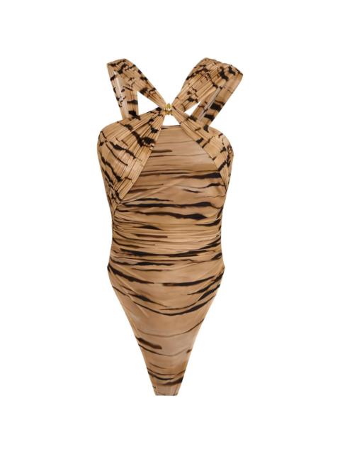 ELISABETTA FRANCHI crossed-sash tiger-print bodysuit