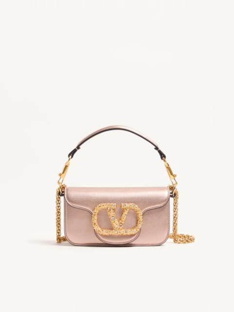 Valentino VALENTINO GARAVANI LOCÒ SMALL SHOULDER BAG IN LAMINATED CALFSKIN WITH JEWEL LOGO