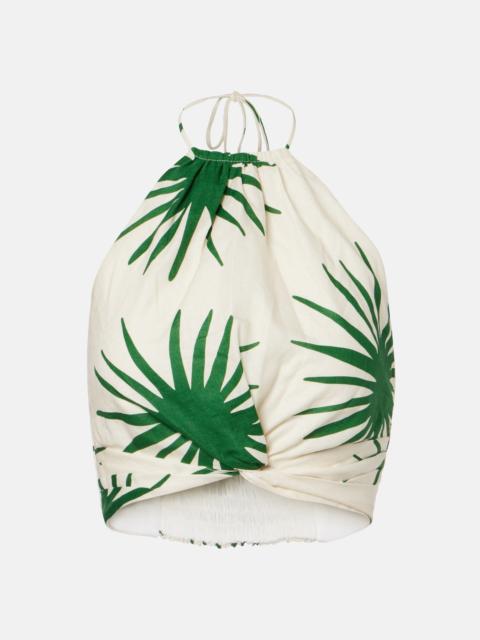 CALA de la CRUZ Lodi printed halterneck linen crop top