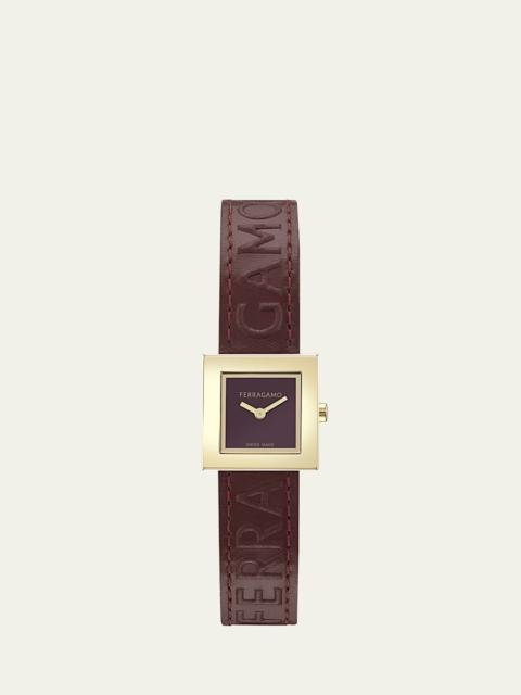 FERRAGAMO Portrait 20X20MM IP Yellow Gold Leather Watch