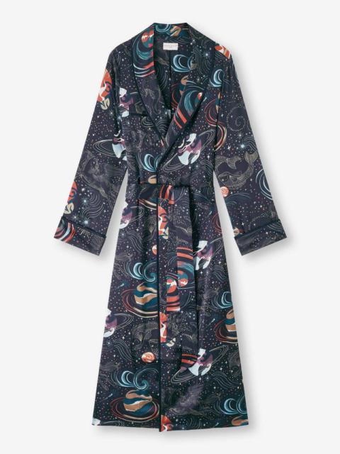 Derek Rose Women's Long Robe Brindisi 105 Silk Satin Navy