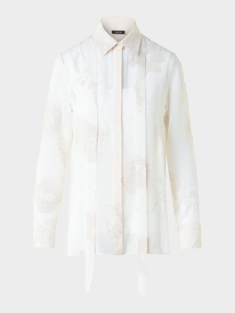 AKRIS Floral Jacquard Neck-Tie Button-Down Blouse