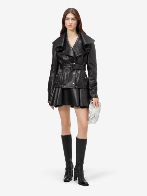 Alexander McQueen Women's Waterfall Collar Leather Jacket in Black