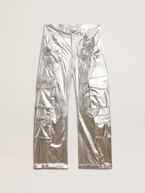 Golden Goose Men's cargo pants in silver technical fabric