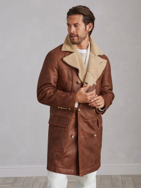 Nappa-effect shearling double-breasted coat
