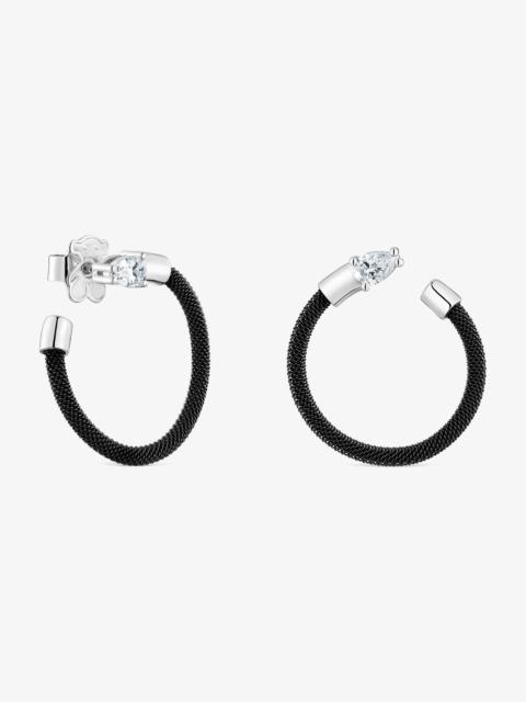 TOUS Platinum, black steel and lab-grown diamonds Hoop earrings TOUS Mesh LGD