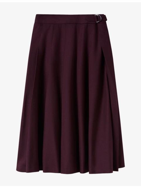 WHISTLES Pleated Side-Belt Stretch Wool-Blend Midi Skirt
