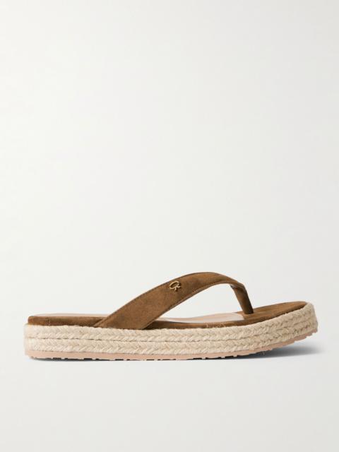Embellished suede platform espadrille flip flops Brown