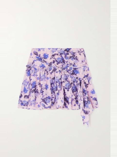 Isabel Marant Filao bow-detailed gathered printed silk crepe de chine mini skirt