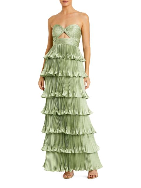 MAC DUGGAL Women's Ieena Pleated Charmeuse Strapless Tiered Ruffle Gown - Sage