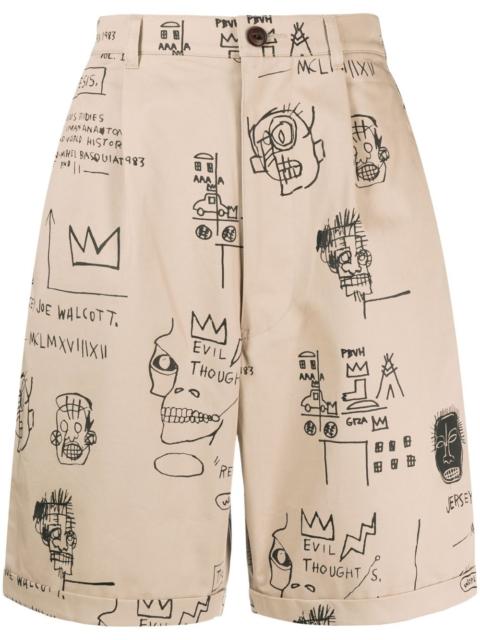 Junya Watanabe MAN hand-drawn-print wide-leg shorts