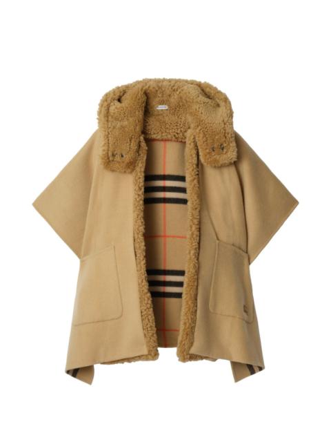 Burberry reversible shearling trim check cashmere cape