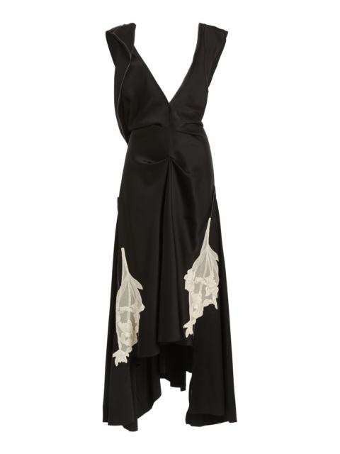 Draped Lace Detail Midi Dress black