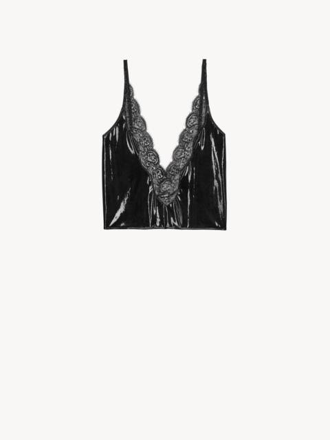 SAINT LAURENT LACED TANK TOP IN SILICONE-COATED SILK JERSEY