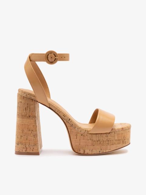 Larroudé Dolly Sandal In Tan Leather and Natural Cork