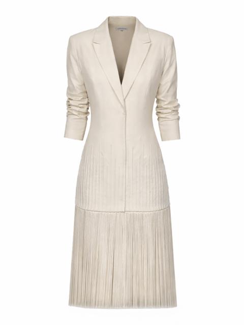ANDRES OTALORA Mano en Mano Embroidered Fringed Linen Blazer ivory