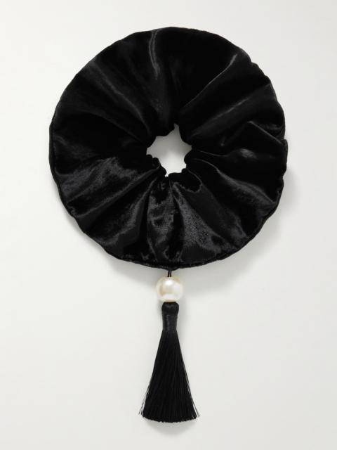 Jennifer Behr Isadora Tasseled Faux Pearl-embellished Velvet Scrunchie