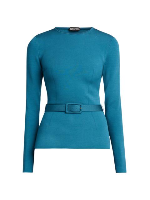TOM FORD Women's Knit Belted Long-Sleeve Top - Deep Teal