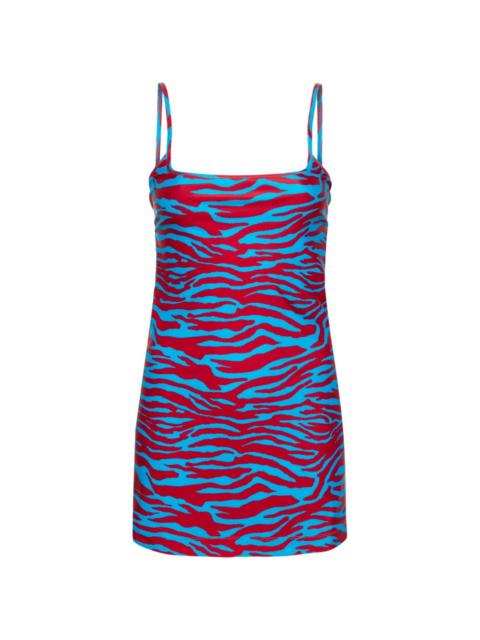 zebra-print open-back minidress