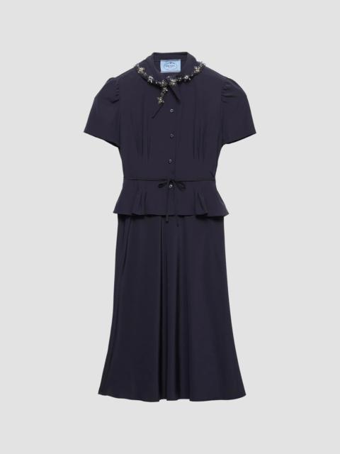Prada Women's Embroidered Marocain Dress - Blue