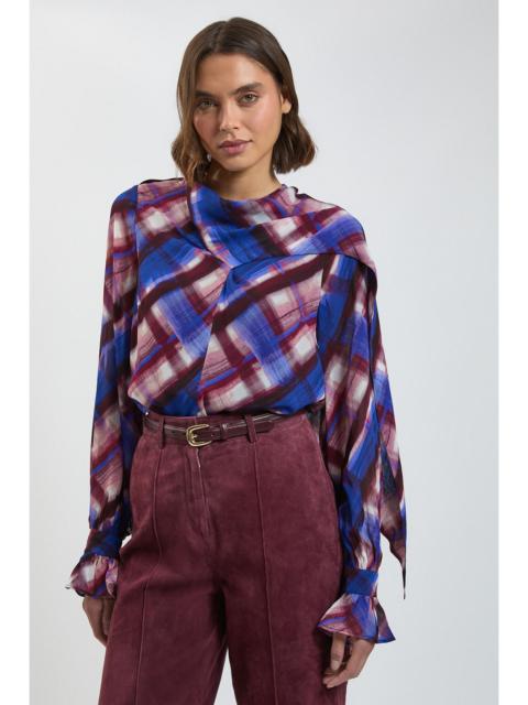 KAREN MILLEN Check Print Scarf Detail Woven Viscose Blouse