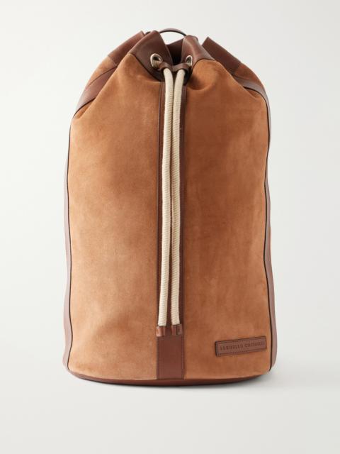 Brunello Cucinelli Leather-Trimmed Suede Backpack