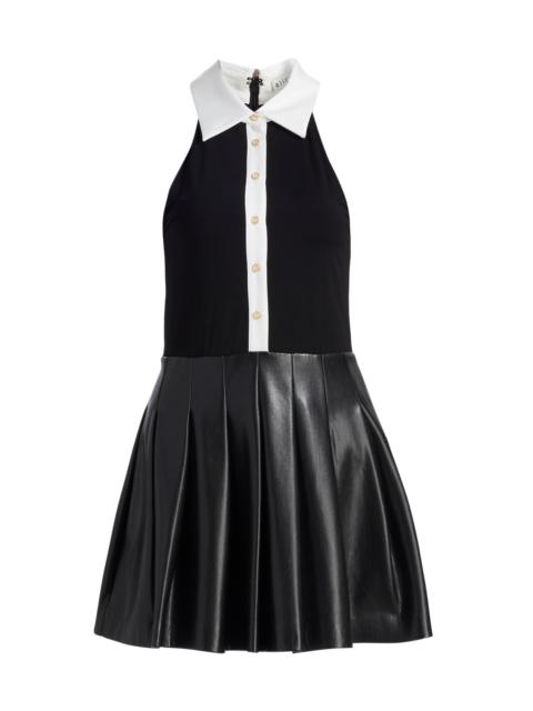Alice + Olivia Women's Tate Vegan Leather Sleeveless Polo Mini Shirtdress - Black Off White