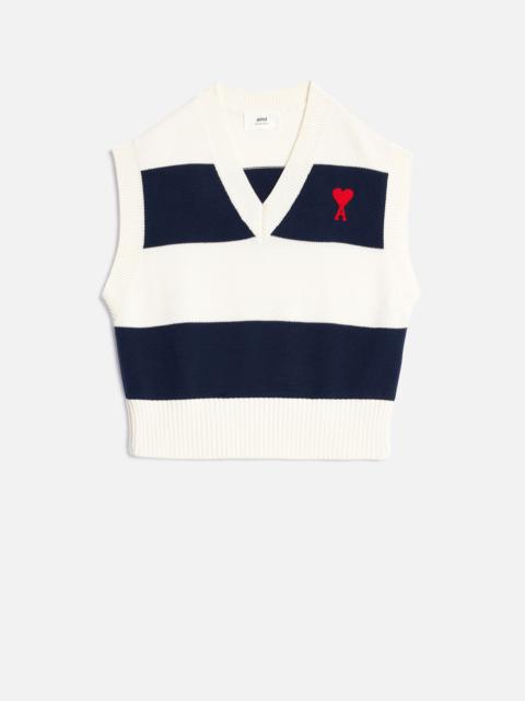 AMI Paris Ami de Coeur Sleeveless Sweater With Rugby Stripes