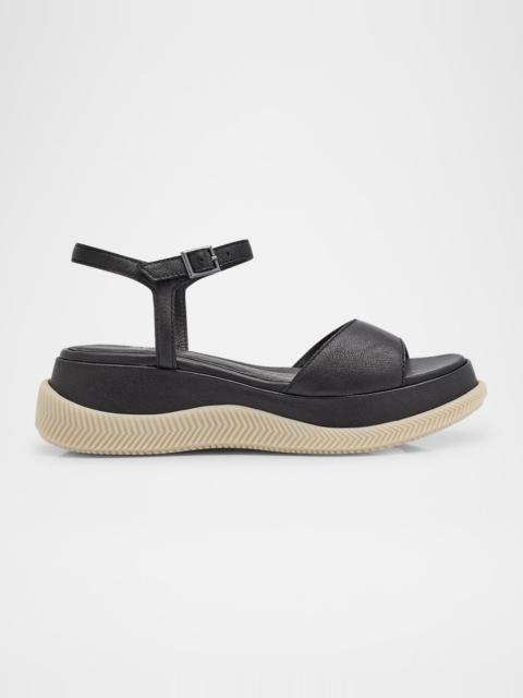 EILEEN FISHER Ario Sporty Leather Wedge Sandals
