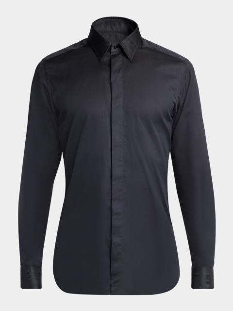 TOM FORD Men's Cotton and Silk Jacquard-Trim Dress Shirt
