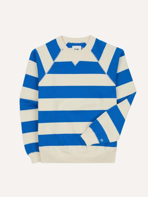 Blue and Antique White Stripe Cotton Raglan Sweatshirt