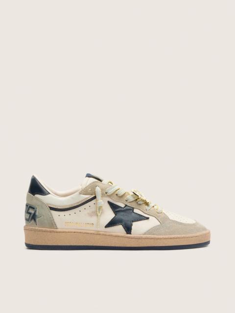 Golden Goose Men’s Ball Star LTD in white leather and light grey suede with dark blue star and Skins
