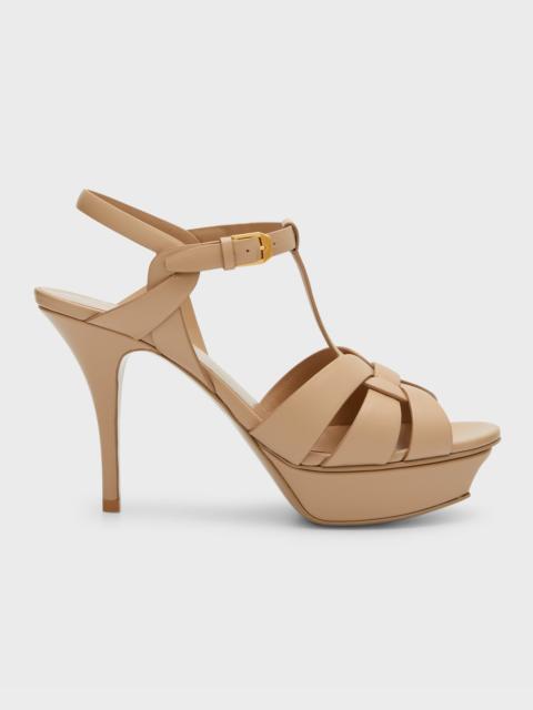 SAINT LAURENT Tribute Leather T-Strap Platform Sandals