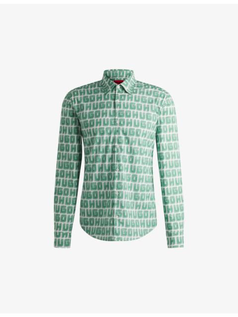 HUGO Logo-print slim-fit cotton shirt