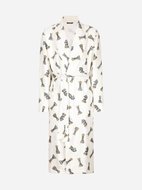 Dolce & Gabbana Silk twill robe with chess-piece print