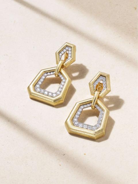 DAVID WEBB Uptown hammered 18-karat gold, platinum and diamond earrings Gold