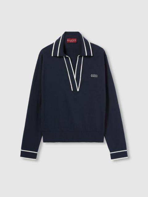 GUCCI Cotton polo top with Gucci intarsia